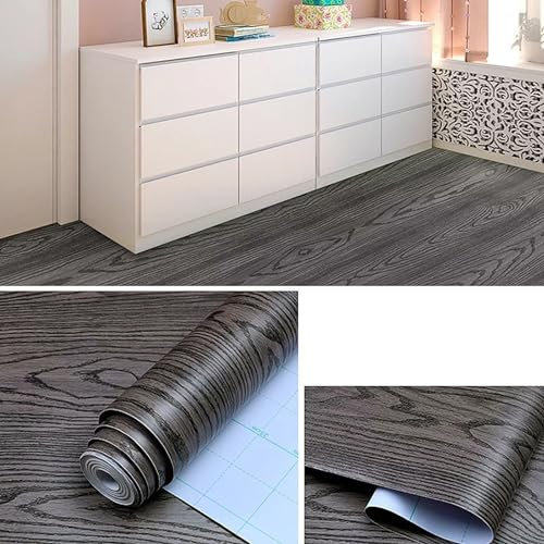 PVC Bodenbelag Selbstklebende, Selbstklebende Vinyl-Fliesen, 40CM X 5M 2m², für Eingangstür, Wohnzimmer, Küche, Balkon, Abstellraum (Ebenholz-Holzmaserung)