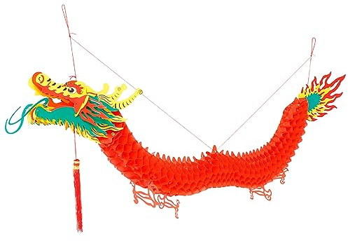 MAGICLULU Lanterne Dragon Chinois Papier décoratif Suspendu Noël décor Vintage Lampe Dragon Chinois Lanterne du Nouvel an Plier Articles de fête Cadeau 3D Calendrier Lunaire Rouge