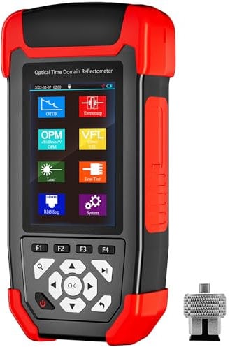 OTDR Fibra Ottica SM 1310/1550nm 24dB/22dB, Multifunzione Tester OTDR Tester OPM/OLS/RJ45 Test/Event Map/VFL Test Rang 10m-60Km con SC FC ST APC Adattatori per il test delle fibre ottiche