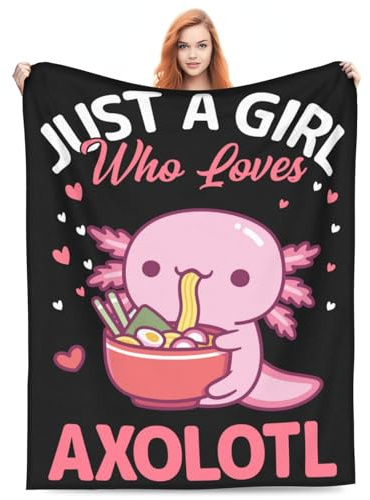 Axolotl Decke, Geschenk für Axolotl-Liebhaber, Mädchen, Frauen, Just A Girl, das Axolotls liebt, Rosa, Axolotl, Enjoy Ramen, Plüsch-Steppdecke für Sofa, Couch, Wohnzimmer, Bett, Camping, Reisen, 152,4
