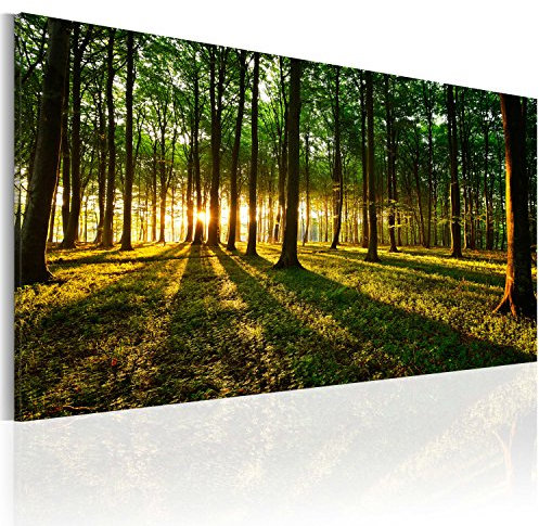 murando - Handart Bilder auf Leinwand 80x40 cm moderne handbelmalte Wandbilder XXL Mehrteilige Wanddekoration 1 Teilige Leinwandbilder Wohnzimmer Design Wand Bild Natur Wald Landschaft