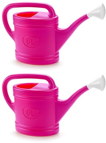 ACAN Tradineur - Pack de 2 Regaderas de plástico - Capacidad 6 litros - Utensilios de jardinería, riego, casa, balcón, terraza, Patio - Color Fuscia