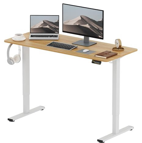 SANODESK Höhenverstellbarer Schreibtisch 140x60 cm, Schreibtisch Höhenverstellbar Elektrisch Ergonomischer Steh-Sitz Tisch Computertisch mit Memory-Funktion(Ahorn)