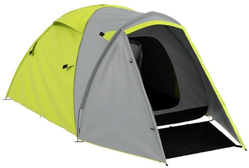 Outsunny 2 Man Camping Tent, Dome Tent with Bedroom and Living Room, 2000mm Waterproof, Portable with Bag, for Fishing Hiking Festival, Yellow