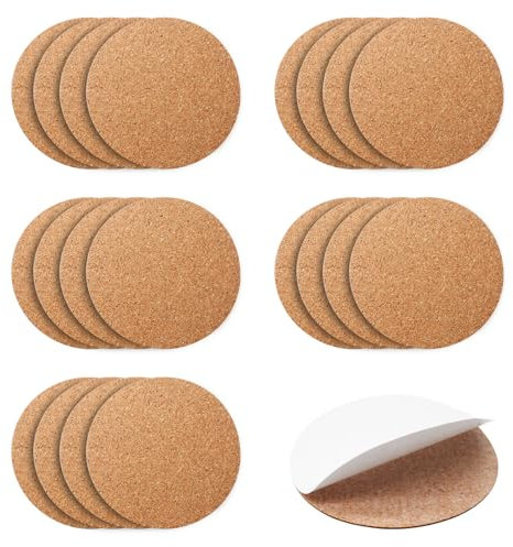 Coufce Selbstklebende Korkuntersetzer, rund, Unterseite aus Kork, 10,2 cm, 60 Stück