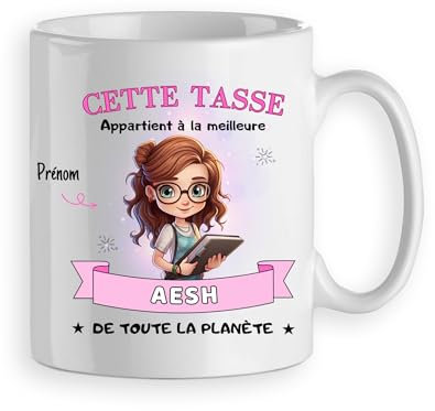 Mug/tasse AESH personnalisée avec un prénom - cadeau AESH personnalisé - modèle2 AESH meilleur de la planète