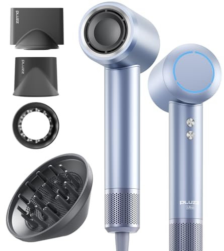 PLUZZ Föhn mit Diffusor, Hochgeschwindigkeits-Haartrockner mit 400M negativen Ionen, bürstenloser Motor 120.000RPM für schnelles Trocknen, Gewinner des French Design Award 2023 (Silber)