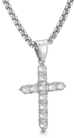 VOKMEMC 1 Stück Kreuz Kette Anhänger Halskette Mit Silberkette Für Herren Damen Männer Iced Out Ketten Kreuzkette Hip Hop Schmuck Personalisierter Ostern Geschenk