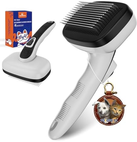 YOYUPETA Dog Self Cleaning Slicker Brush for Shedding, Ideal for Short Long Haired Dogs, Including Cat. Removes Loose Fur, Undercoat, Mats, Tangled Hair. Suit for Small Medium Large Animal, Gray