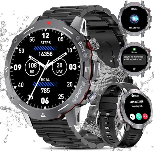 Orologio intelligente da uomo con cinturino in metallo + cinturino in silicone, orologio militare da 1,39, con chiamate Bluetooth, frequenza cardiaca, pressione sanguigna, monitoraggio del sonno per