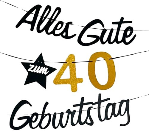 Girlande 40 Geburtstag Alles Gute zum Geburtstag 40 Jahre Happy 40th Birthday Banner Girlande deko Gold Schwarz Frauen Männer