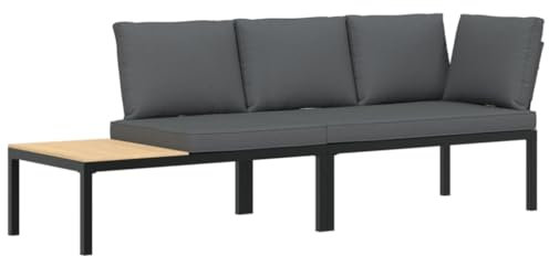 vidaXL Garten Sofa Garnitur 2-TLG., Gartenmöbel Set mit Kissen, Sitzgruppe für Garten Terrasse, Gartenbank Lounge Modular, Schwarz Aluminium