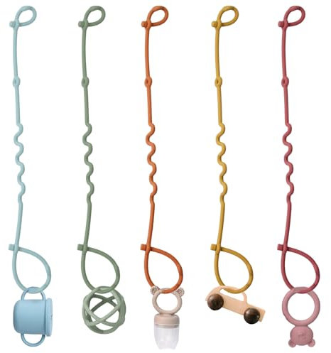 5 Pezzi Catenella per Ciuccio, Cinghie Giocattoli Passeggino in Silicone, Catena Anticaduta per Bambini Succhietto, Catenelle Regolabili Portaciuccio Neonato per Culle Seggiolone