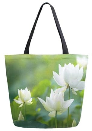 Mnsruu Lotus Pond Canvas Tote Bag Women Large Shoulder Bag Reusable Grocery Shopping Bag Handbag Purse, A2314, 34.5x13x40cm