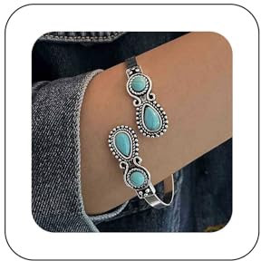Dervivea Boho Türkis Armreif Armband Verstellbar Silber Türkis Armband Türkis Teardrop Armband Türkis Armreif Türkis Steinarmband Schmuck Für Frauen