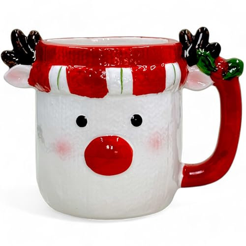 MIJOMA Weihnachtstasse – Bezaubernde Keramik-Tasse mit weihnachtlichem 3D-Design – Perfekt für Heiß- & Kaltgetränke – 300ml – Teetasse Kaffeebecher und Küchendekoration (Rentier)