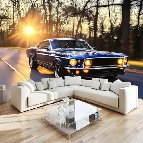 Fototapete 3D Blaues Auto Art Mauer VliesTapete 250x175 cm Wandtapete Wanddeko Wand Wohnzimmer Schlafzimmer Wohnung Wandbilder
