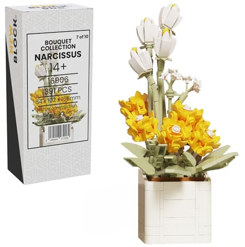 New Block Collezione Bouquet – Set di Costruzione di Fiori – Modello di Fiore in Mattoncini per Adulti – Kit di Costruzione Creativo e Decorativo – Idea Regalo Originale (Narcissus)