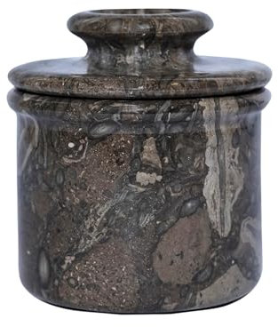 Oceanic Marble Butter Crock with Lid: 4 Gray Marble Handmade Butter Storage Dish - Stylish Kitchenware