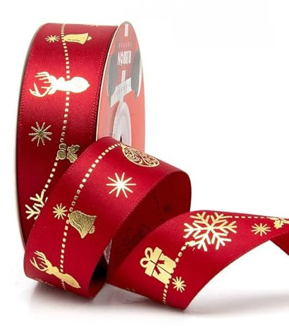 HSTWODE Schleifenband Weihnachten,2,5 cm breit, 22 Meter lang，Geschenkband Weihnachten Rot Grün,Weihnachtsbänder,geschenkband gold,Weihnachtsband (Hirsch (burgunderrot))