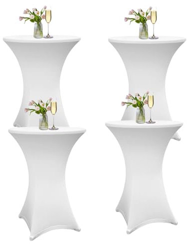Sonnewelt Stehtischhusse Stretch, 4er-Set Stehtische Husse elastische, Ø 60-65cm Tischdecke für Bistrotische, Tisch Husse Hochzeit Feier, Tischdecke-Weiß