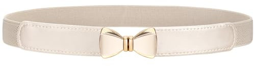 VONMELLI Elastischer Taillengürtel Damen,Vintage Dehnbarer Dünner Gürtel für Kleid, Mode Stretchgürtel Damen mit Schleifenschnalle Beige Passend für Taille 81cm-94cm
