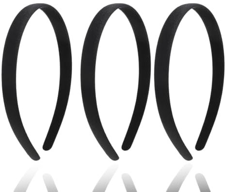 XURJUMI Lot De 3 Serre-Têtes En Satin - 1,5 Cm - Noir - Large - Fin - En Satin - Pour Le Bricolage - Couleur Unie - Pour Filles Et Femmes