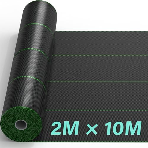2mx10m Heavy Duty Weed Control Membrane Garden Weed Barrier Fabric for Landscaping Driveway Gravel Artificial Grass Lawn Underlay Woven Roll Ground Cover Weed Block Patios, Flower Beds Black in Roll