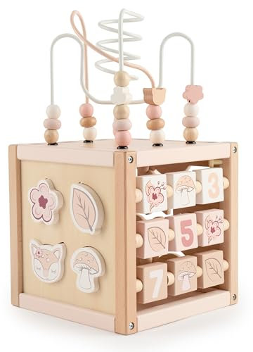 Bieco Motorikwürfel REH Ella nachhaltiges Holz FSC® | Spielwürfel Baby Activity Center Baby Montessori Holzspielzeug ab 1 Jahr