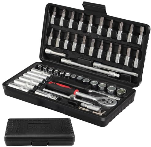 Faankiton 53PCS Coffret de Douilles, Coffret de Embouts, Lot Douilles et Cliquet, Jeu Coffret Douille Clé à Cliquet de Dégagement, Coffret de Douilles et Embouts Clés à Cliquet 1/4 72 Dents