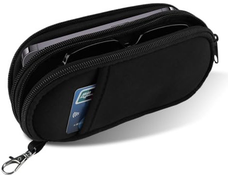 BTHRORO Custodia Occhiali Morbida, Doppio Portatile Neoprene Custodia Porta Occhiali con Gancio Astuccio Borsa per Cerniera per Donna e Uomo
