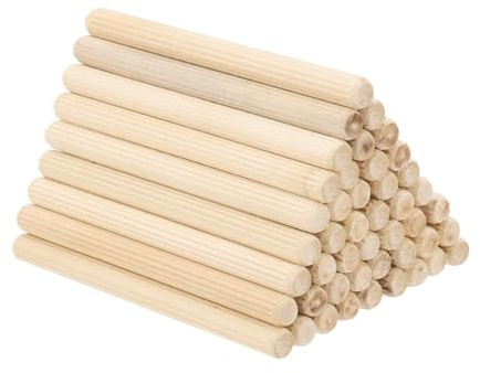PATIKIL 120 Stück 10 x 80mm Holzdübel Set, Riffelholzdübel Holzstifte Dübel Set Gerillte Holzübelstifte Dübel Holz mit Rillen für Zimmerei Möbel Tür Kunsthandwerk Projekte