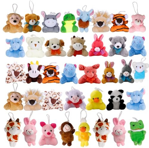 SHINELINE Mini Plüschtiere,38 Stück Kleine Kuscheltiere, Schlüsselanhänger Plüsch Plüschtier,für Mitgebsel Kindergeburtstag, Weihnachtsgeschenke,Schlüsselanhänger, Kleine Geschenke für Kinder