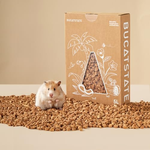 BUCATSTATE Kork Bettwäsche 5 l, natürliche Hamster-Bettwäsche | Geeignet für syrische Zwerghamster, Rennmäuse, Mäuse, staubarme Hamster-Substrate mit Papierversteck (4–5 mm)