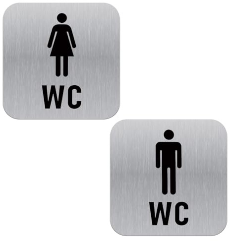 2 señales WC aluminio 12x12cm autoadhesivas para baños y restaurantes | Calidad confiable, diseño práctico y uso versátil para las necesidades diarias.