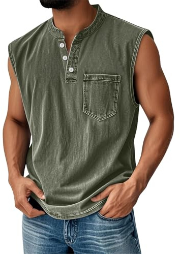 Herren Henley Shirt Kurzarm Männer 2026 Freizeit Vintage Slim Fit Leichtes Sommer T-Shirt mit Tasche