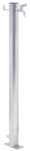 Kaloriko Colonne à Eau de Jardin en Acier Inoxydable 100 cm Ronde avec Robinet, Crochet pour Tuyau, raccord 1/2 BSP, Base Stable pour arrosage, Irrigation, Potager, pelouse et Lavage extérieur