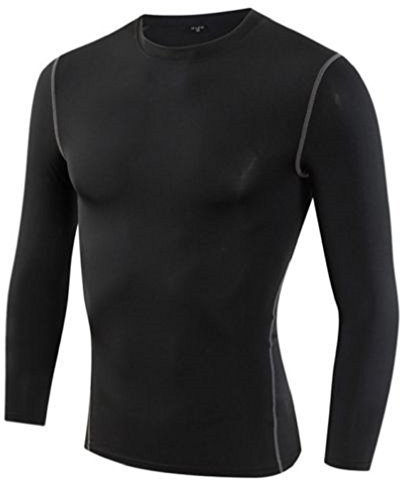 L&L® Compression Mens Long Sleeves Top Shirt Base Layer Thermal Sport Gym Cycling (XXXL, Black)
