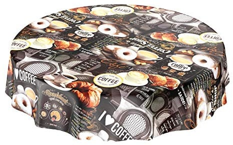 ANRO Tischdecke Kaffee Süßigkeiten Donuts, Wachstuch, Dunkelgrau, Rund 120 cm Wachstuchtischdecke Wachstischdecke abwaschbar wasserabweisend Gartentischdecke Meterware pflegeleicht Lotuseffekt