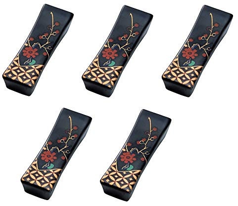 Yamako Japanese Mino-yaki Ceramic Chopstick rest (5 pieces set) Black Plum From Japan 15509