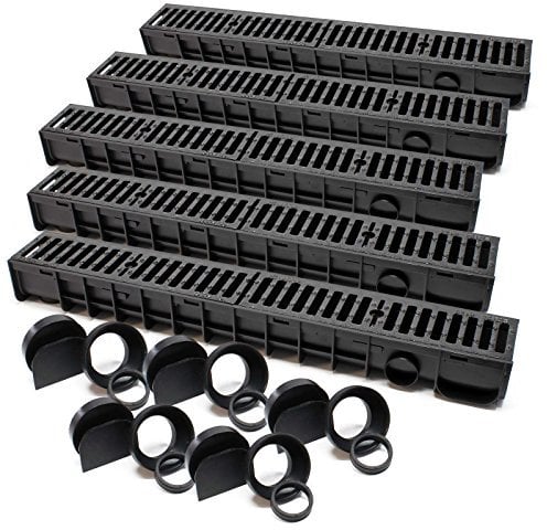Wiltec Canale di scolo 5x1m con griglia per Scarico Acqua 25t Canaletta di drenaggio