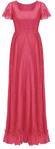 FYMNSI Abito premaman lungo in pizzo, da donna, per gravidanza, matrimonio, feste, maternità, fotografia, supporto per fotografia, ideale per feste, Rosa, L