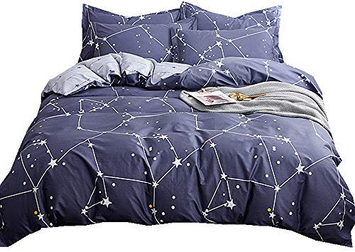 Bettbezug & Kissenbezug 100% Baumwolle Blau Galaxy Sternbild Sternenhimmel Stern Nordic Flamingo Design Bettwäsche Set Bettbezug Set (Flamingo, 2 Stück Single 150x200cm)