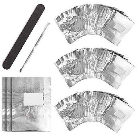 UNEEDE 300pezzi Remover Foil Wraps del Rimuovere smalto gel per Unghie, Fogli di Alluminio per Rimuovere lo Smalto, insieme a Spingi Cuticole Professionale & Lima per Unghie
