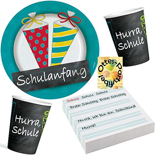 Schulanfang-Party-Set Schuleinführung Partyset 88tlg. für 24 Gäste 24 Teller 24 Becher 40 Servietten