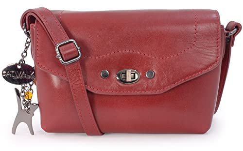 Catwalk Collection Handbags - Damen Leder Umhängetasche - Crossbody Bag/Handtasche Klein - Verstellbarer Schultergurt - Florence - Rot