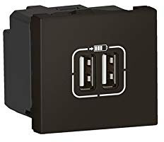Legrand 079194L Mosaic Chargeur, 2 USB, Type-A, 2.4A, 12W, 2 Modules, 230V ou 5V, Noir Mat