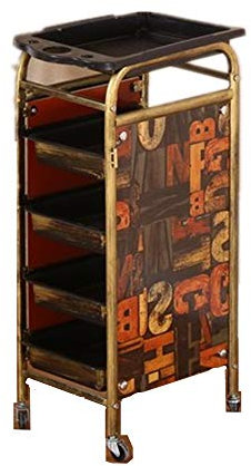 Salon SPA Golden Retro Friseurwagen, 5 Tiers Friseur Barbier Schönheit Wagen, Multifunktion Haar Färbung Tablett mit 4 Schubladen Haartrockner Halter,C2