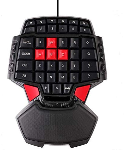 KUANDARMX Teclado De Juego para Una Sola Mano Ergonomic Wired Keyboard, Teclas Y Macros Programables Teclado para Juegos con Una Mano Y Reposamanos, Black