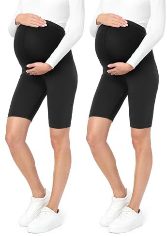 Be Mammy Leggings Courts de maternité Confortables en Coton Pantalons de maternité pour l'été Legging Court Grossesse Maternité 2Pack BE20-228 (2Pack Noir/Noir M)